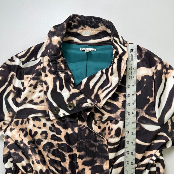 Puli Jacket Size M Black Tan Cinch Waist Zip Snap Animal Print Roll Tab Sleeve - Picture 11 of 13